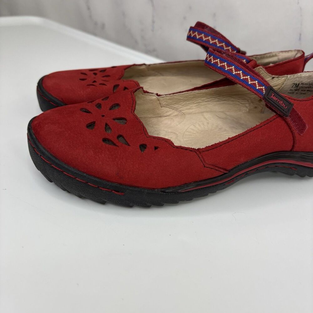 Jambu Blossom Brooks Red Mary Jane Flat Shoes Womens Size 7 M laser cut Retro - Picture 10 of 16